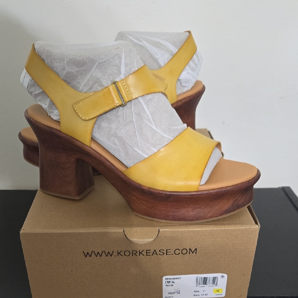Kork-Ease Yellow Leather Wood Platform Heels. New,Never Worn.Discounted Shipping